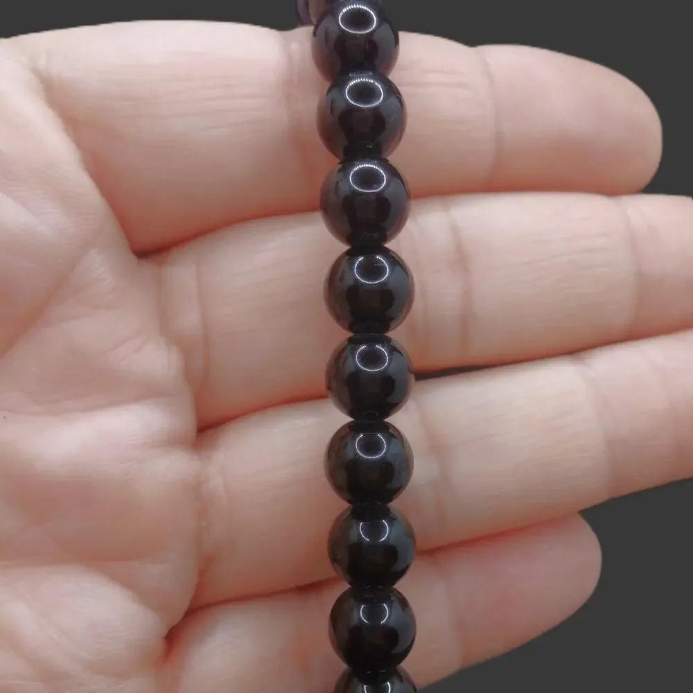 Black Obsidian Beaded Bracelet 8mm Gemstones Unisex Boho Casual Stretchy NEW